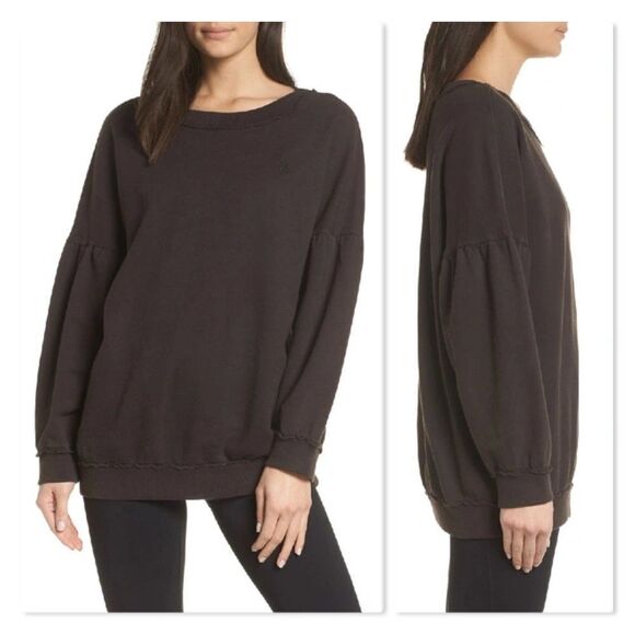 Free People Make it Count Pullover Sweatshirt size Large in Black - Picture 1 of 15